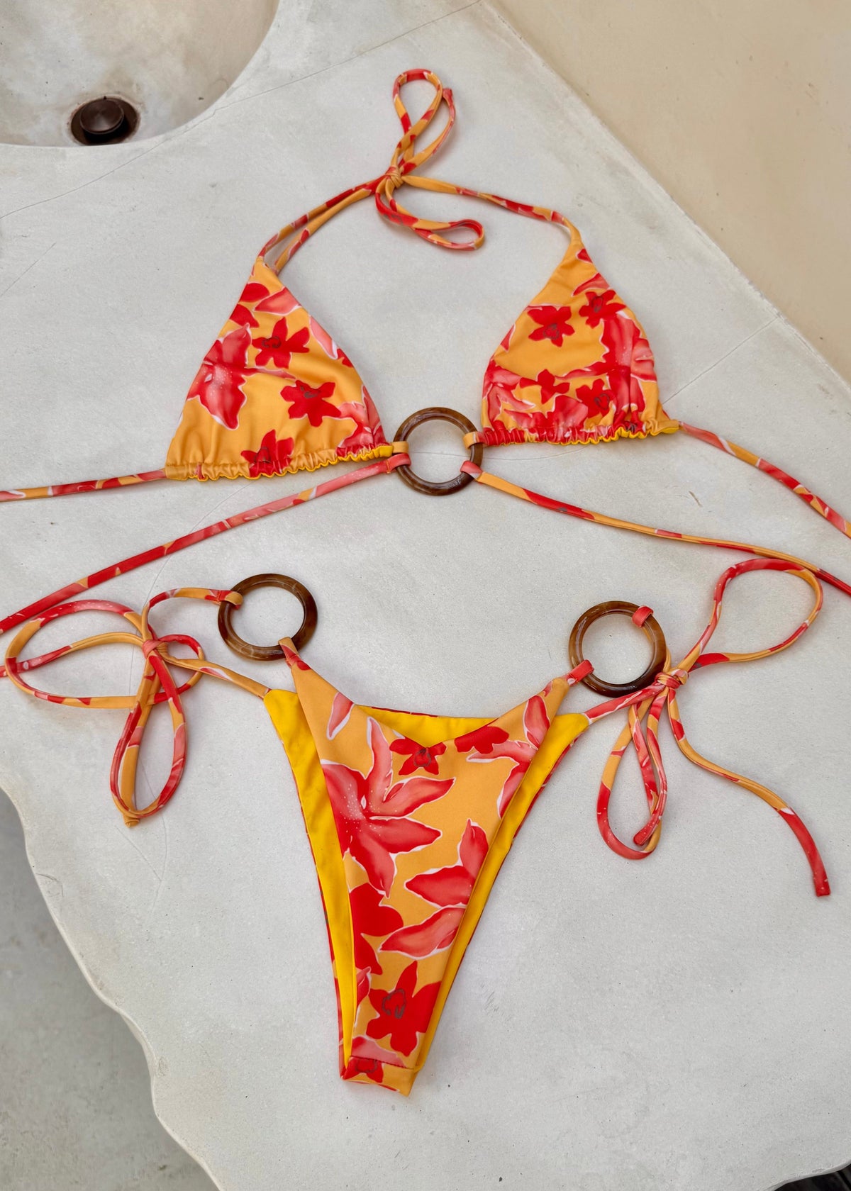 Maillot de bain deux-pièces SOLÉA orange à fleurs ARCHIBEL